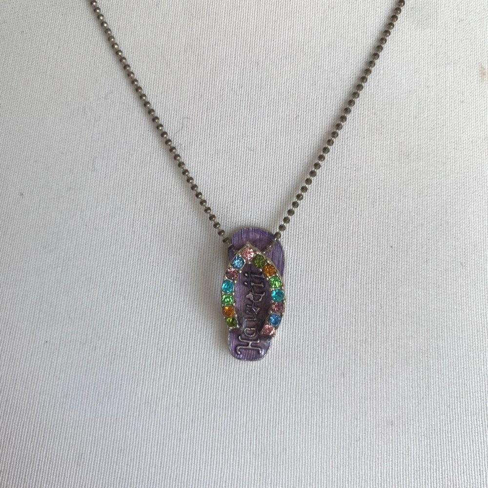 Cute Rhinestone Hawaii Slipper Souvenir Necklace